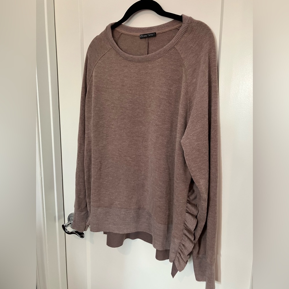 Zara Tan Ruffle Side-Slit Raglan Long Sleeve Sweater. Size M